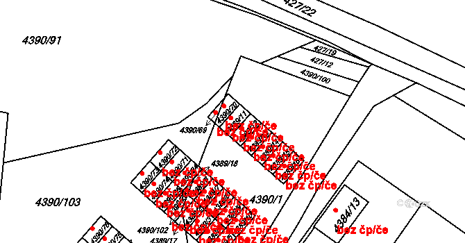 Praha 40489442 na parcele st. 4389/11 v KÚ Strašnice, Katastrální mapa
