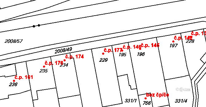 Louky 177, Zlín na parcele st. 229 v KÚ Louky nad Dřevnicí, Katastrální mapa