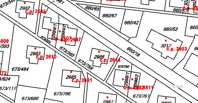 Zlín 2614 na parcele st. 2986 v KÚ Zlín, Katastrální mapa