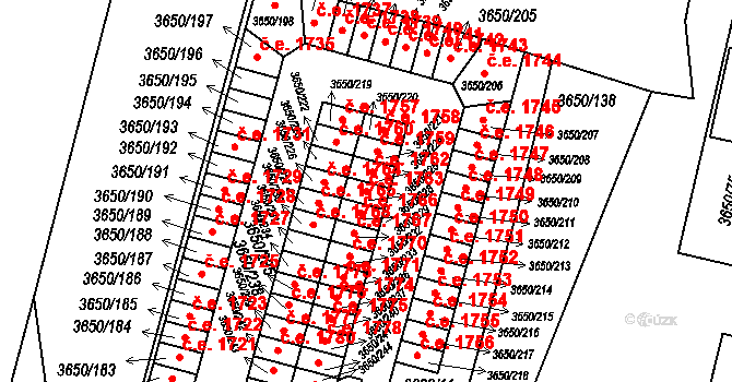 Jindřichův Hradec III 1763, Jindřichův Hradec na parcele st. 3650/225 v KÚ Jindřichův Hradec, Katastrální mapa