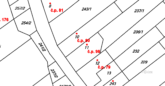 Pašovice 98 na parcele st. 11 v KÚ Pašovice na Moravě, Katastrální mapa