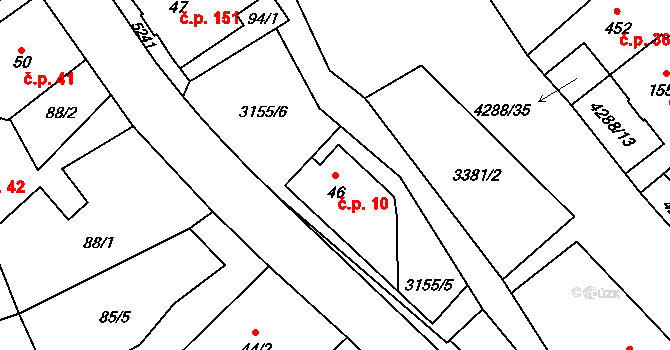 Horní Jiřetín 10 na parcele st. 46 v KÚ Horní Jiřetín, Katastrální mapa