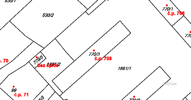 Lom 708 na parcele st. 770/3 v KÚ Lom u Mostu, Katastrální mapa