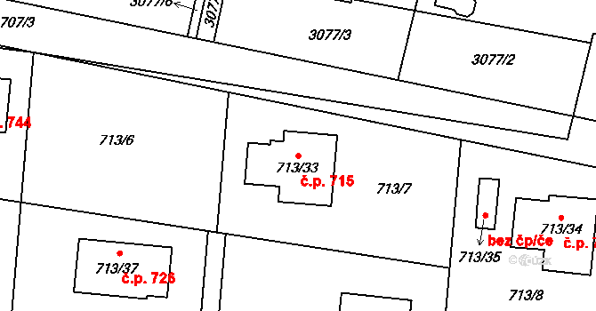 Lužná 715 na parcele st. 713/33 v KÚ Lužná u Rakovníka, Katastrální mapa