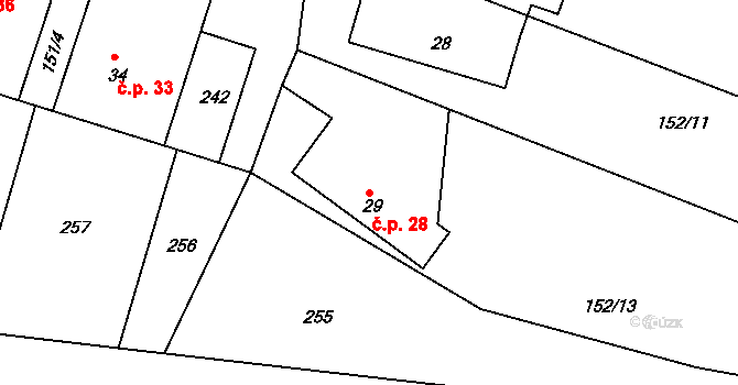 Vyžice 28 na parcele st. 29 v KÚ Vyžice, Katastrální mapa