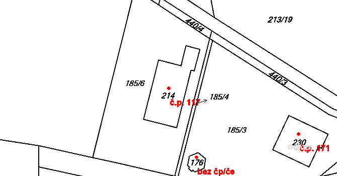 Zaječice 117, Pyšely na parcele st. 214 v KÚ Zaječice, Katastrální mapa