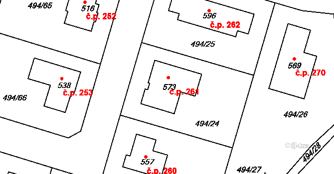 Sedlčánky 261, Čelákovice na parcele st. 573 v KÚ Sedlčánky, Katastrální mapa