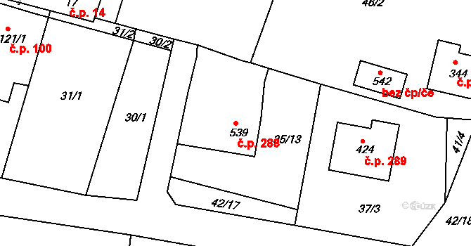 Čimelice 288 na parcele st. 539 v KÚ Čimelice, Katastrální mapa
