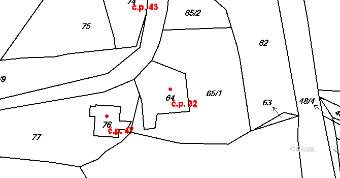 Beroun-Hostim 32, Beroun na parcele st. 64 v KÚ Hostim u Berouna, Katastrální mapa