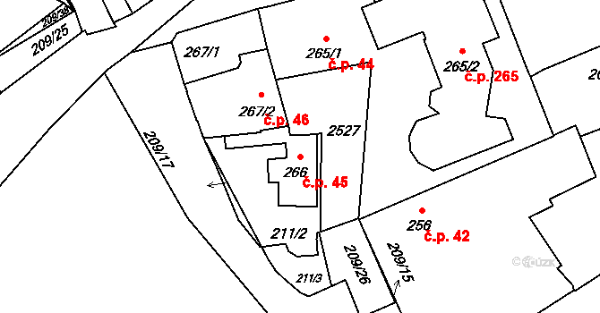 Beroun-Závodí 45, Beroun na parcele st. 266 v KÚ Beroun, Katastrální mapa