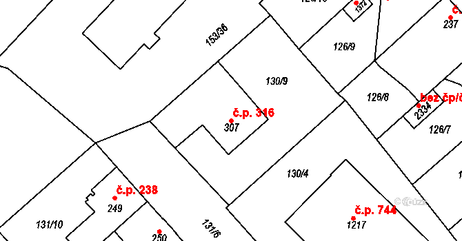 Lobeček 316, Kralupy nad Vltavou na parcele st. 307 v KÚ Lobeček, Katastrální mapa