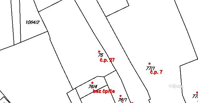 Bujesily 27 na parcele st. 75 v KÚ Bujesily, Katastrální mapa