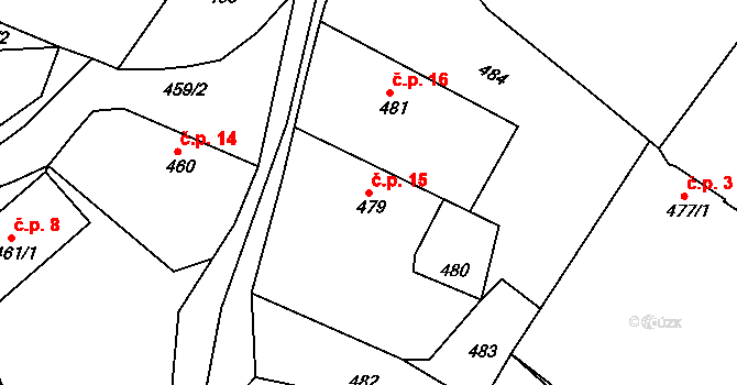 Václavice 15, Provodov-Šonov na parcele st. 479 v KÚ Provodov, Katastrální mapa
