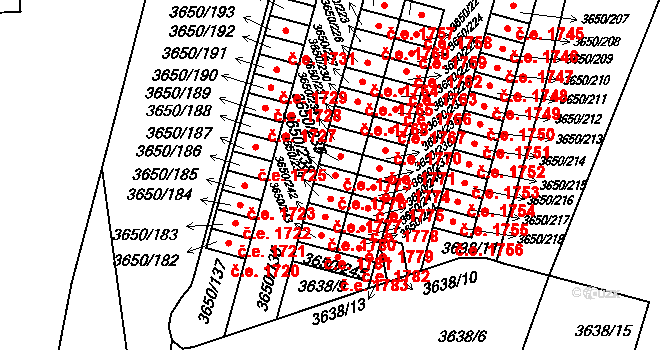 Jindřichův Hradec III 1776, Jindřichův Hradec na parcele st. 3650/238 v KÚ Jindřichův Hradec, Katastrální mapa
