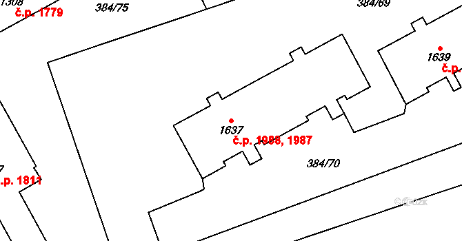 Nový Jičín 1987,1988 na parcele st. 1637 v KÚ Nový Jičín-Dolní Předměstí, Katastrální mapa