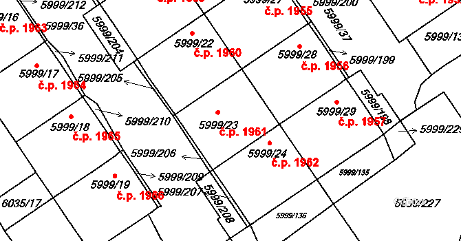 Velké Meziříčí 1961 na parcele st. 5999/23 v KÚ Velké Meziříčí, Katastrální mapa
