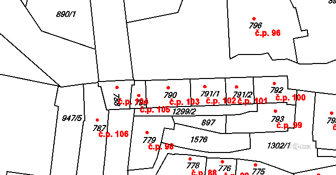 Latrán 103, Český Krumlov na parcele st. 790 v KÚ Český Krumlov, Katastrální mapa