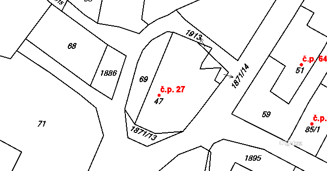 Čeminy 27 na parcele st. 47 v KÚ Čeminy, Katastrální mapa