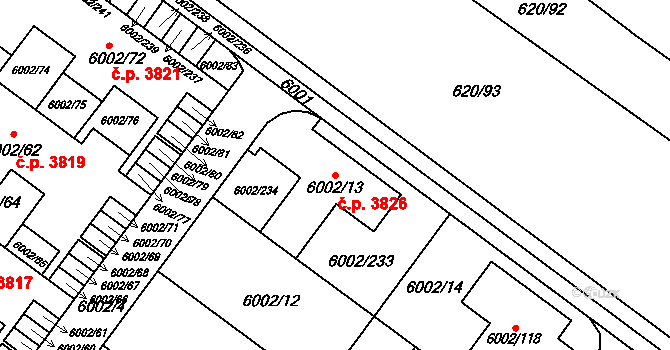 Znojmo 3826 na parcele st. 6002/13 v KÚ Znojmo-město, Katastrální mapa