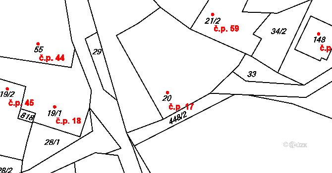 Kamenice 17, Herálec na parcele st. 20 v KÚ Kamenice u Herálce, Katastrální mapa