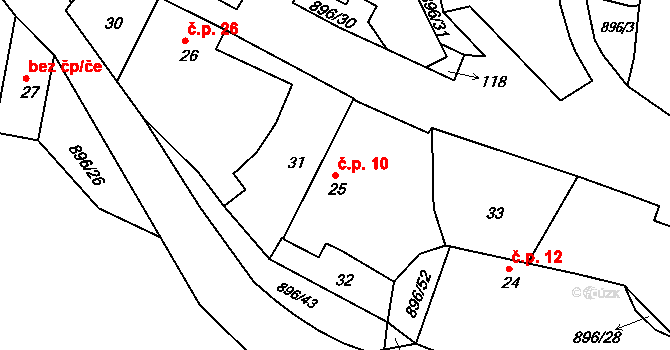 Vadín 10, Okrouhlice na parcele st. 25 v KÚ Vadín, Katastrální mapa