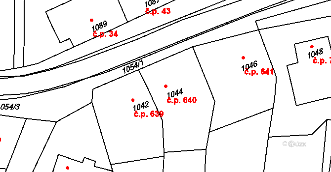 Klobouky u Brna 640 na parcele st. 1044 v KÚ Klobouky u Brna, Katastrální mapa