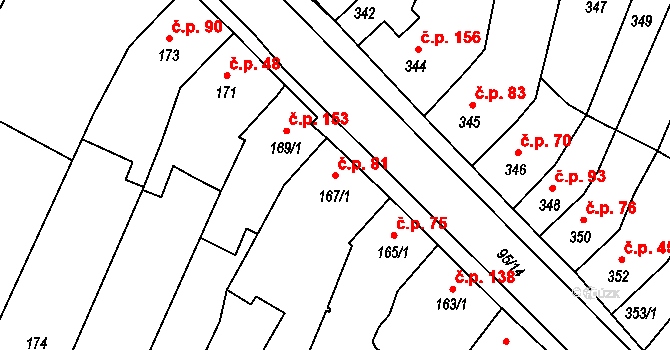 Rychlov 81, Bystřice pod Hostýnem na parcele st. 167/1 v KÚ Rychlov u Bystřice pod Hostýnem, Katastrální mapa