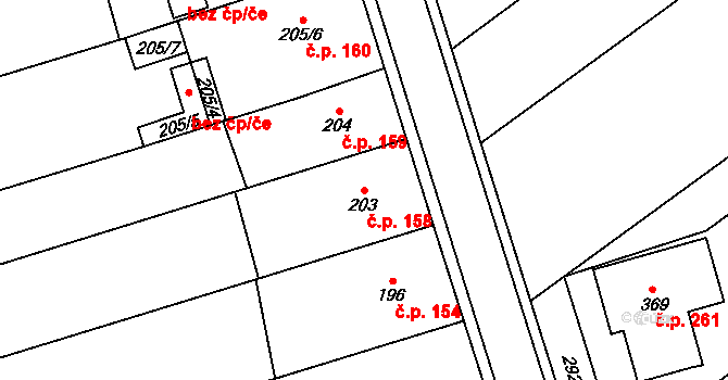 Pravčice 158 na parcele st. 203 v KÚ Pravčice, Katastrální mapa