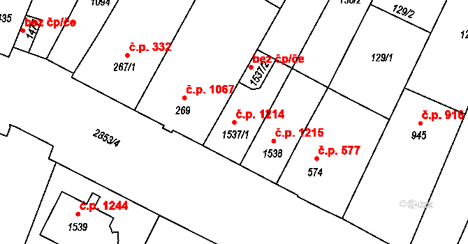 Bystřice pod Hostýnem 1214 na parcele st. 1537/1 v KÚ Bystřice pod Hostýnem, Katastrální mapa
