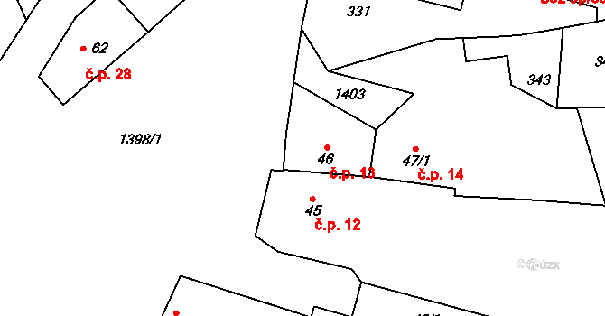Polipsy 13, Čestín na parcele st. 46 v KÚ Polipsy, Katastrální mapa