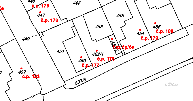 Sedlec 178, Kutná Hora na parcele st. 452/1 v KÚ Sedlec u Kutné Hory, Katastrální mapa