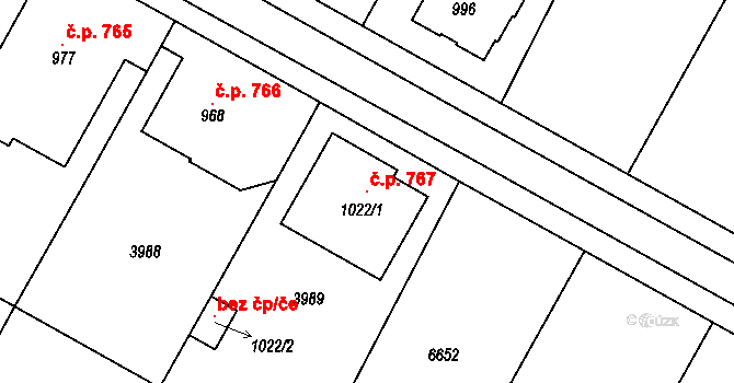 Kostice 767 na parcele st. 1022/1 v KÚ Kostice, Katastrální mapa