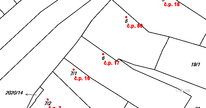Horušice 17 na parcele st. 6 v KÚ Horušice, Katastrální mapa