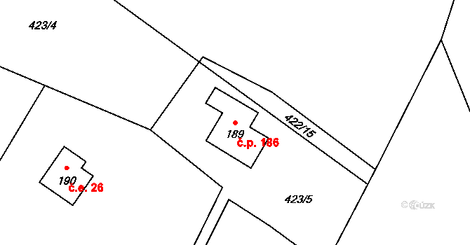Vysoká Pec 186 na parcele st. 189 v KÚ Vysoká Pec u Nejdku, Katastrální mapa