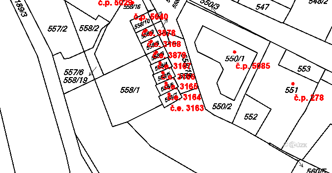 Jihlava 3164 na parcele st. 558/6 v KÚ Jihlava, Katastrální mapa