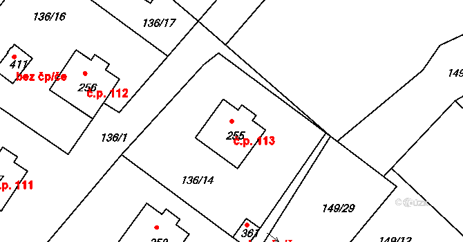 Hořice na Šumavě 113 na parcele st. 255 v KÚ Hořice na Šumavě, Katastrální mapa