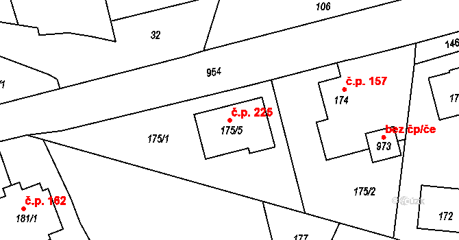 Větrný Jeníkov 225 na parcele st. 175/5 v KÚ Větrný Jeníkov, Katastrální mapa