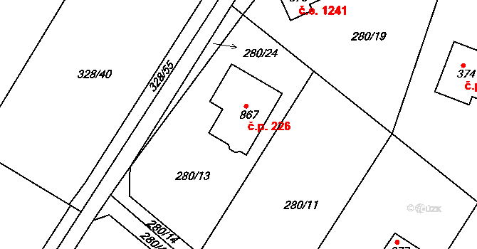 Ládví 226, Kamenice na parcele st. 867 v KÚ Ládví, Katastrální mapa
