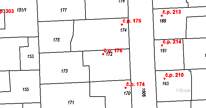 Mochov 176 na parcele st. 172 v KÚ Mochov, Katastrální mapa