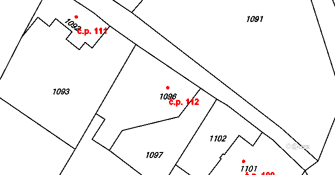 Donín 112, Hrádek nad Nisou na parcele st. 1096 v KÚ Donín u Hrádku nad Nisou, Katastrální mapa