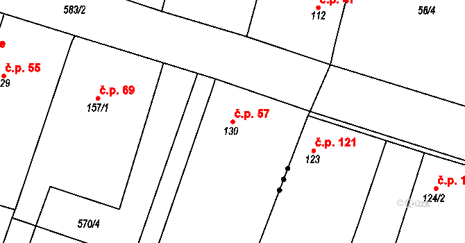 Charvatce 57 na parcele st. 130 v KÚ Charvatce u Jabkenic, Katastrální mapa