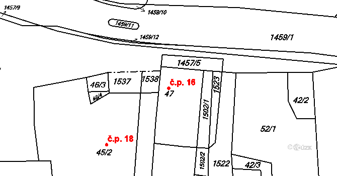 Těchlovice 16, Stříbro na parcele st. 47 v KÚ Těchlovice u Stříbra, Katastrální mapa