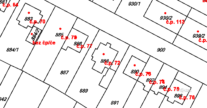 Mimoň V 72, Mimoň na parcele st. 888 v KÚ Mimoň, Katastrální mapa