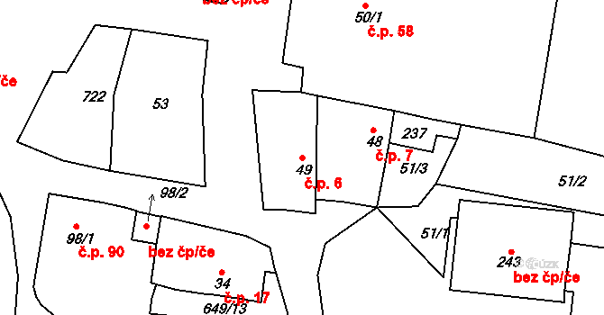 Libotenice 6 na parcele st. 49 v KÚ Libotenice, Katastrální mapa