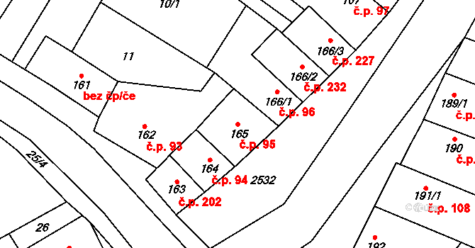 Třebenice 95 na parcele st. 165 v KÚ Třebenice, Katastrální mapa