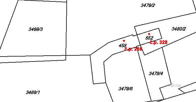 Valašská Bystřice 266 na parcele st. 458 v KÚ Valašská Bystřice, Katastrální mapa