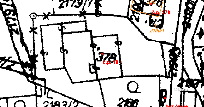 Červená Voda 191 na parcele st. 378 v KÚ Červená Voda, Katastrální mapa