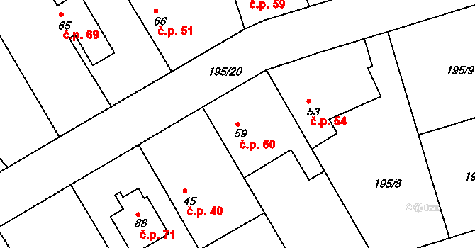 Černíky 60 na parcele st. 59 v KÚ Černíky, Katastrální mapa