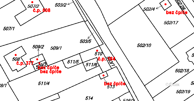 Proboštov 184 na parcele st. 510 v KÚ Proboštov u Teplic, Katastrální mapa