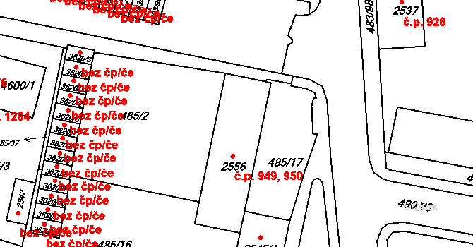 Horka-Domky 949,950, Třebíč na parcele st. 2556 v KÚ Třebíč, Katastrální mapa